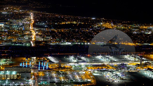 Los Angeles Aerial Stock Footage 4K - Los Angeles International Airport - LAX Night HD