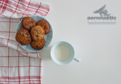 Food Stock Photo - Fresh Baked Chocolate Chip Cookies on a Plate and a Glass of Milk Royalty Free Download